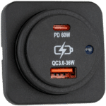 Sutars USB uttag dubbelt USB-C 60W / USB-A 36W utanpåliggande